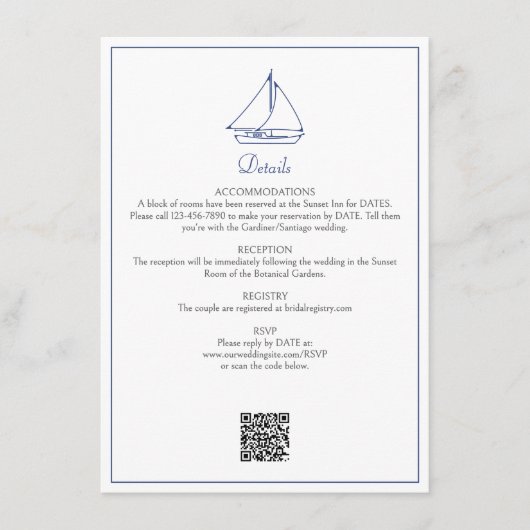 航海の帆船結婚詳細 エンクロージャーカード (正面)