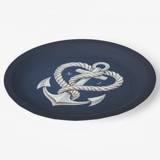 航海の愛のロープアンカー沿岸海軍結婚式 ペーパープレート (アングル)