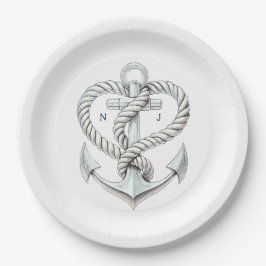 航海の愛を紡ぐアンカー　沿岸のウェディング ペーパープレート