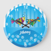 航海の抽象芸術カラフル魚デザイン ラージ壁時計 (正面)