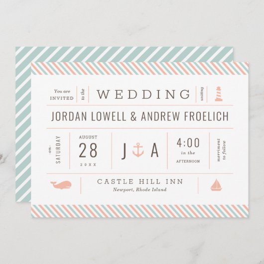 航海の招待状パステルビーチ結婚式招待状 案内状 (正面/裏面)