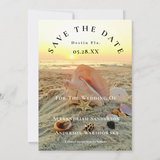 航海の星型動物 名 ビーチ 夕焼け Save the Date 招待状 (正面)