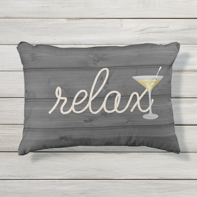 航海の木にマティーニとリラックス文字でロープ アウトドアクッション (正面)