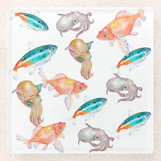 航海の模様 ガラスコースター (正面)