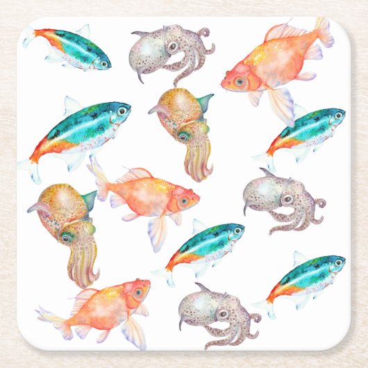 航海の模様 スクエアペーパーコースター (正面)