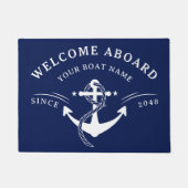 航海の歓迎ボート名いかりネイビーブルー ドアマット (正面)