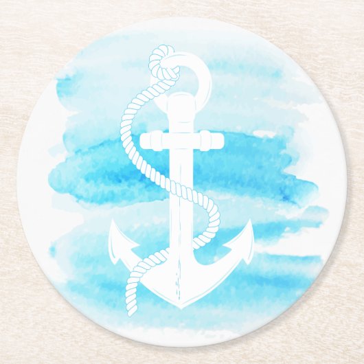 -航海の水彩いかり(1) ラウンドペーパーコースター (正面)