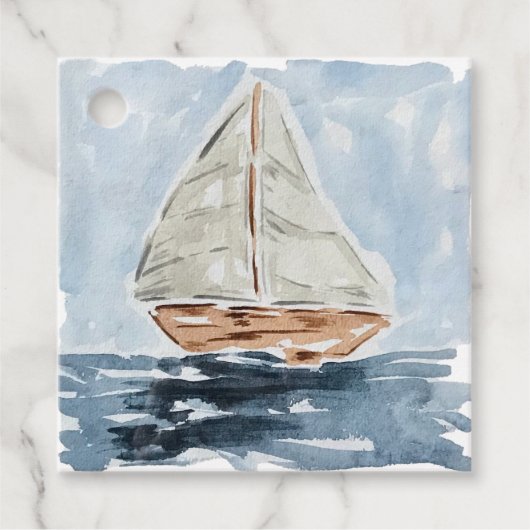 航海の水彩帆船パーソナライズされた フェイバータグ (正面)