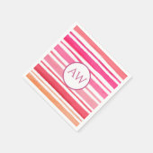 航海の水彩桃色モノグラストライプム スタンダードカクテルナプキン (角)