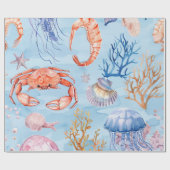 航海の水彩模様：珊瑚礁の紅葉 ラッピングペーパー (フラット)