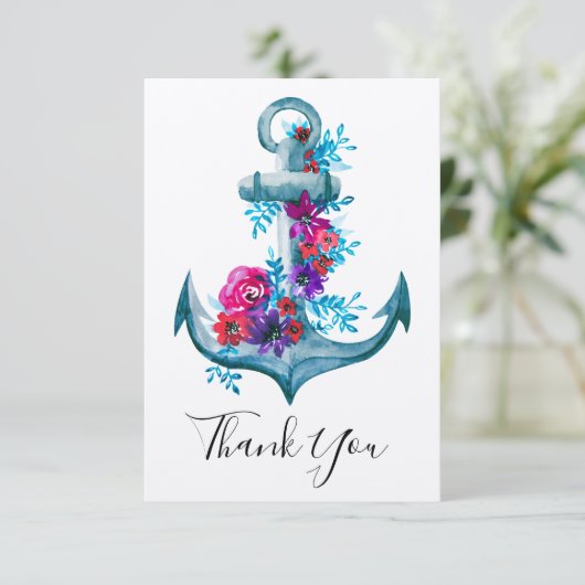航海の水彩花模様のアンカー・サンキュー サンキューカード (スタンド正面)