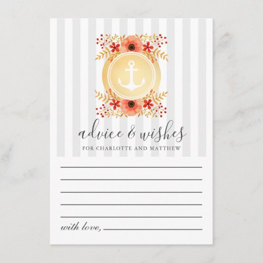 航海の水色フローラ金ゴールド結婚いかり アドバイスカード (正面)