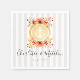 航海の水色フローラ金ゴールド結婚いかり スタンダードカクテルナプキン