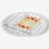 航海の水色フローラ金ゴールド結婚いかり ペーパープレート (アングル)