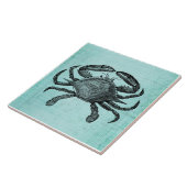 航海の海カニアンティークアートティール(緑がかった色)紙デザイン タイル (側面)