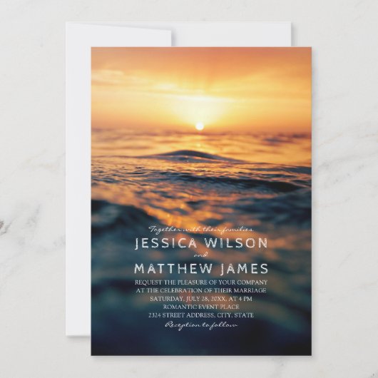 航海の海サンセットビーチをテーマ結婚にした 招待状 (正面)