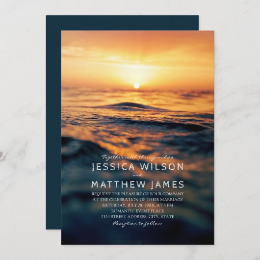 航海の海サンセットビーチをテーマ結婚にした 招待状 (正面/裏面)