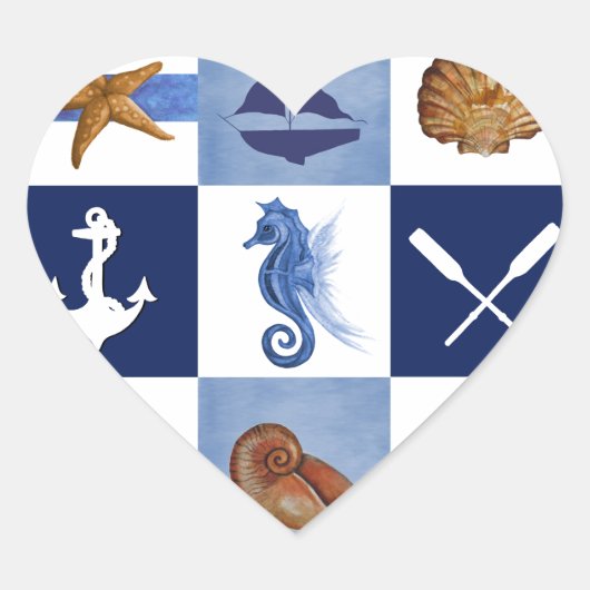 航海の海デザイン ハートシール (正面)