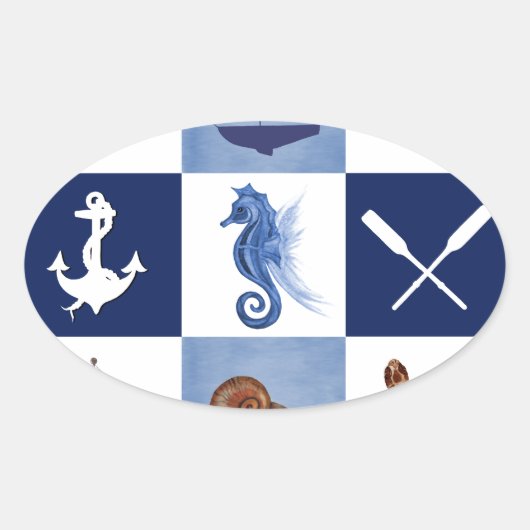 航海の海デザイン 楕円形シール (正面)
