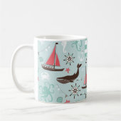 航海の海ブルーとバラ コーヒーマグカップ (左)