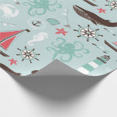 航海の海ブルーとバラ ラッピングペーパー (角)