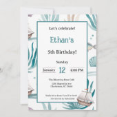 航海の海水色キッズパーティー誕生日 招待状 (正面)