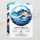 航海の海波誕生日 招待状 (正面/裏面)