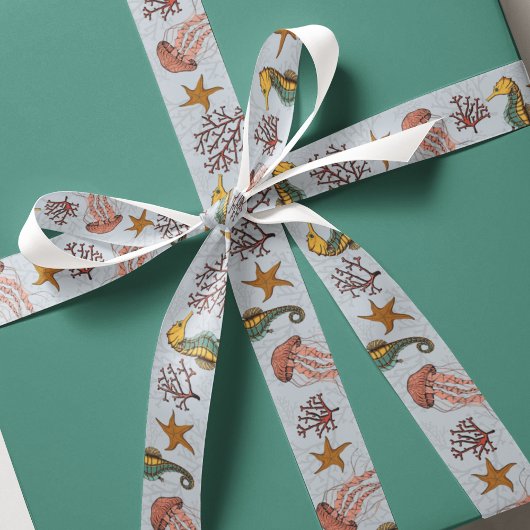 航海の海馬クラゲヒトデ珊瑚1.5インチ グログランリボン