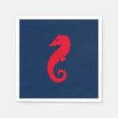 航海の海馬ネイビー青と赤の紙 スタンダードカクテルナプキン (正面)