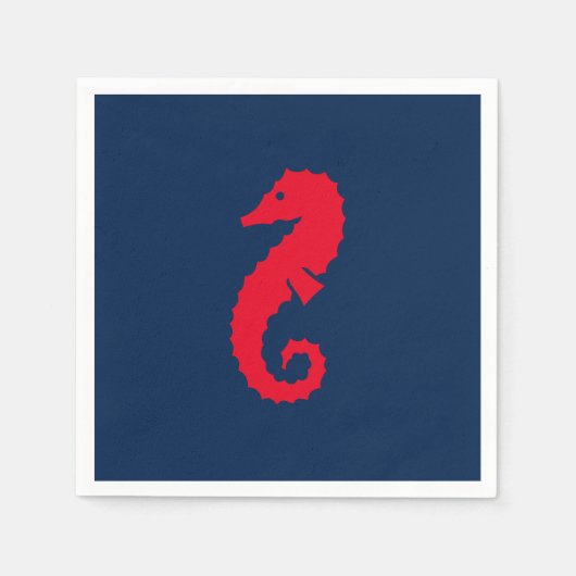 航海の海馬ネイビー青と赤の紙 スタンダードカクテルナプキン (正面)