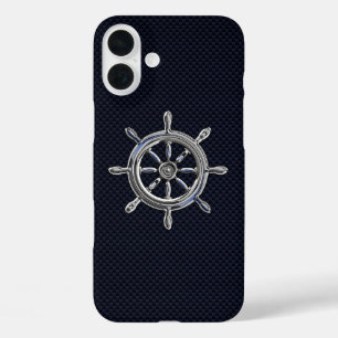 航海の炭素繊維プリント上のクロムホイール iPhone 16 PLUSケース
