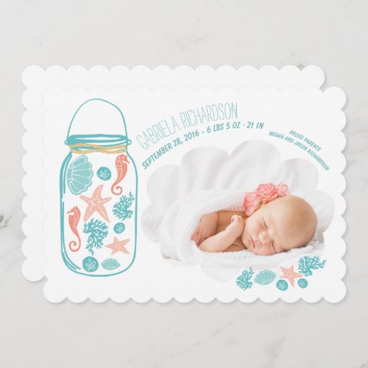 航海の生まれたばかりのベビー写真の誕生発表 案内状 (正面/裏面)