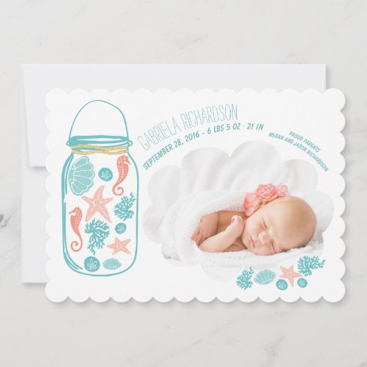 航海の生まれたばかりのベビー写真の誕生発表 案内状 (正面)