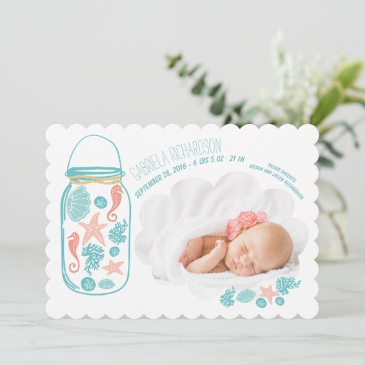 航海の生まれたばかりのベビー写真の誕生発表 案内状 (スタンド正面)