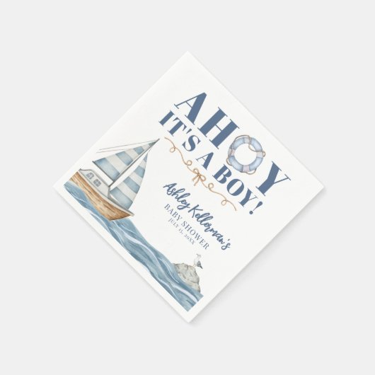 航海の男の子のシャワーだ スタンダードカクテルナプキン (角)