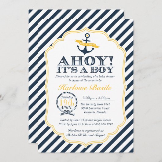 航海の男の赤ちゃんシャワー招待状 招待状 (正面/裏面)