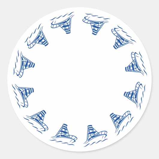 航海の白い青い船空白の枠 ラウンドシール (正面)