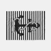 航海の白黒ストライプとブラックいかり フリースブランケット (正面(横))