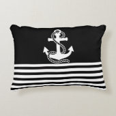 航海の白黒ストライプとホワイトいかり アクセントクッション (正面)