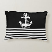 航海の白黒ストライプとホワイトいかり アクセントクッション (裏面)