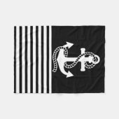 航海の白黒ストライプとホワイトいかり フリースブランケット (正面(横))