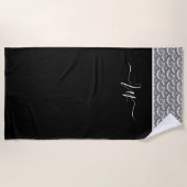 航海の白黒モノグエレガントラムイニシャルバス ビーチタオル (正面)