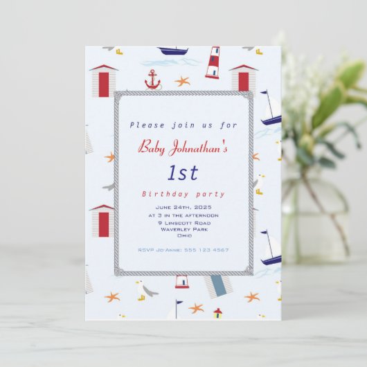 航海の第1回誕生日セーリングボート誕生日パーティー 招待状 (スタンド正面)