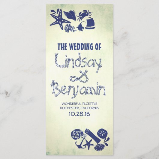 航海の索結びヴィンテージ海辺の結婚式 プログラム (正面)