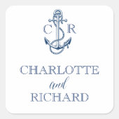 航海の結婚いかり付きパーソナライズされたのシール スクエアシール (正面)