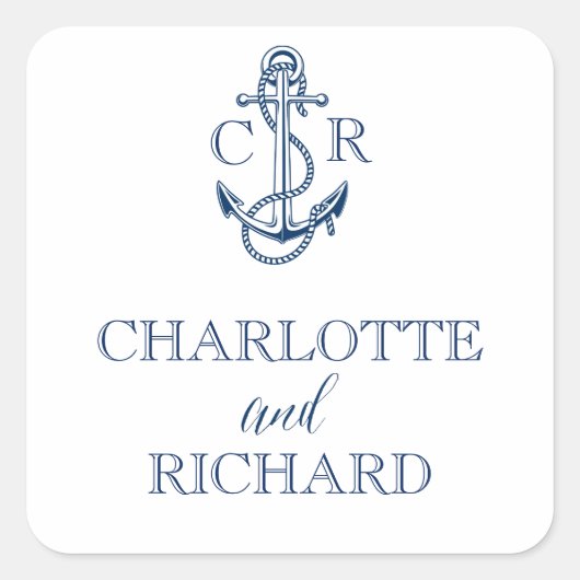 航海の結婚いかり付きパーソナライズされたのシール スクエアシール (正面)