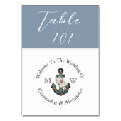 航海の結婚ダスティブルーモノグラムフローラいかり テーブルナンバー (裏面)