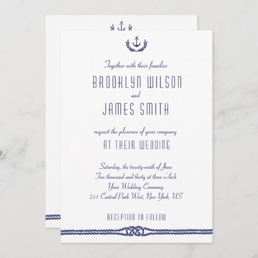 航海の結婚式招待状付きいかり 招待状 (正面/裏面)