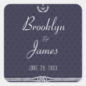 航海の結婚式用シールと青いかり スクエアシール (正面)