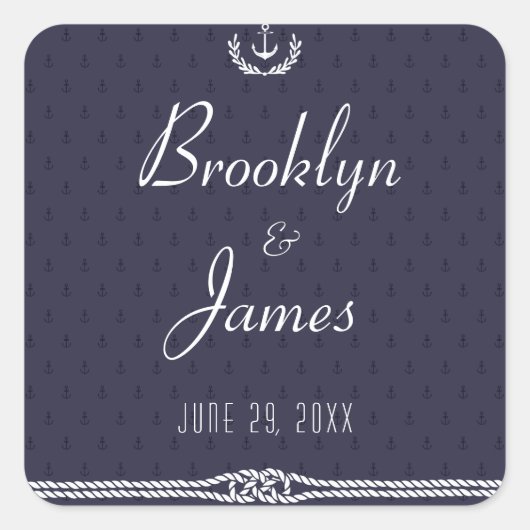 航海の結婚式用シールと青いかり スクエアシール (正面)